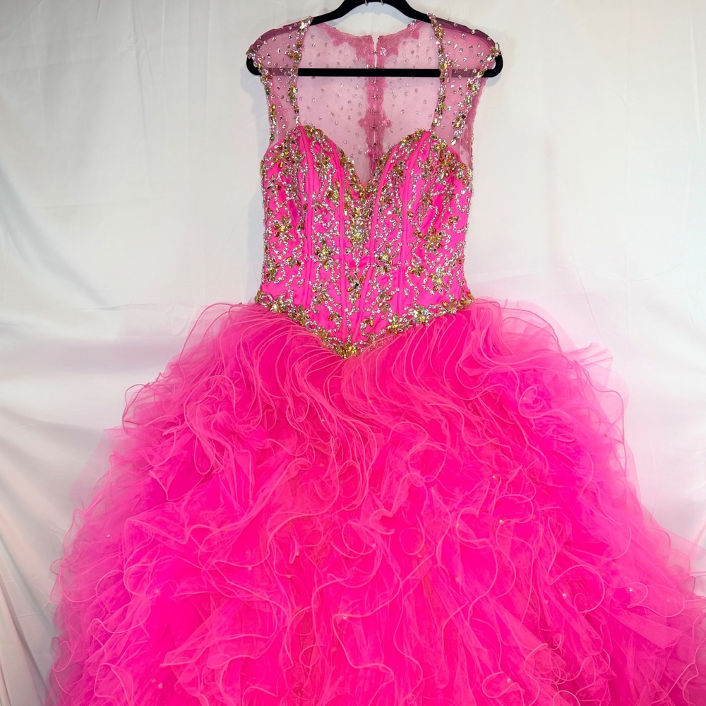 MoriLee Hot Pink Quinceanera‎ Dress Beaded Corset Ruffle Tulle Ball Gown Prom